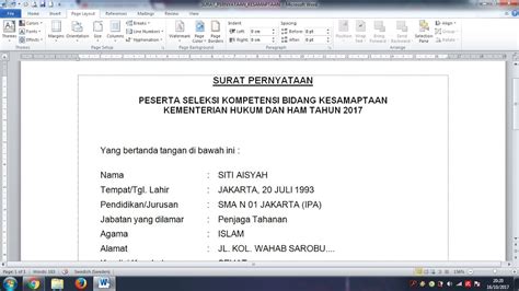 Surat pernyataan data diri pelamar. Surat Pernyataan Kesamaptaan CPNS kemenkumham 2017 (Cara ...