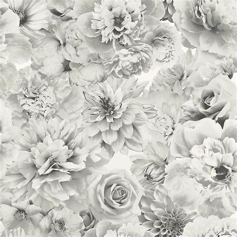 Arthouse Glitter Bloom Floral Wallpaper Silver Grey White Flowers