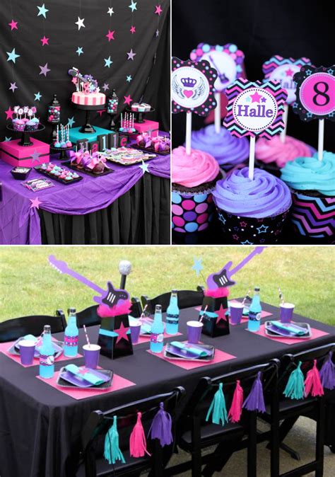 Host a 50's rock & roll or musical themed party with the records streamer. Kara's Party Ideas Girly Rock Star Dance Pink Birthday Party Planning Ideas Decorations