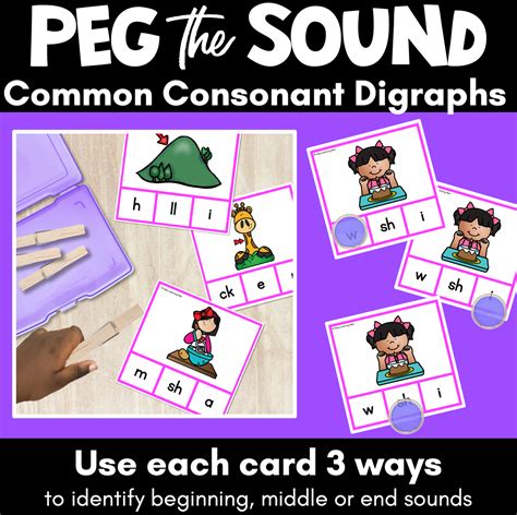 Consonant Digraph Phonics Clip Cards For Beginning Middle And End Sou