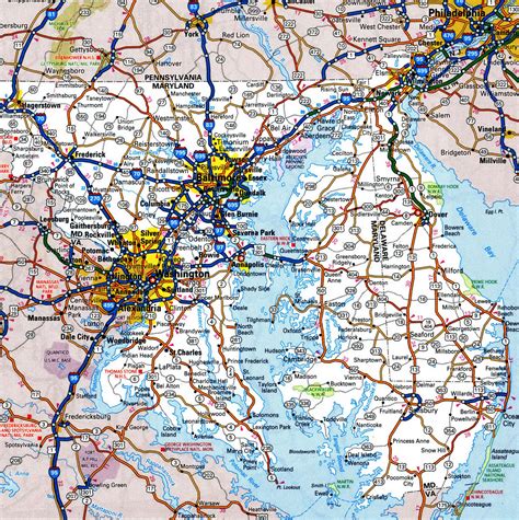 Road Map Of Delaware With Distances Between Cities Highway Freeway Free