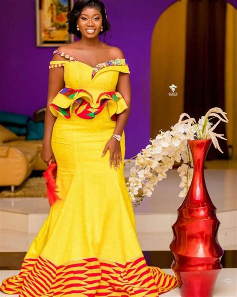 Clipkulture Beautiful Ghanaian Bride In Yellow Kente Mermaid Dress