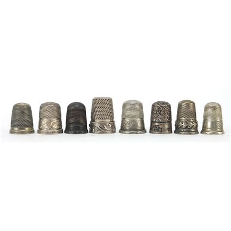 Eight Silver And White Metal Thimbles Various Hallmarks Th Barnebys