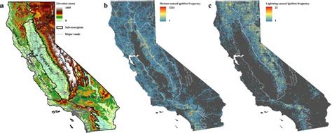 Maps Of Californias Topography And Ignitions A Elevation From Nasa