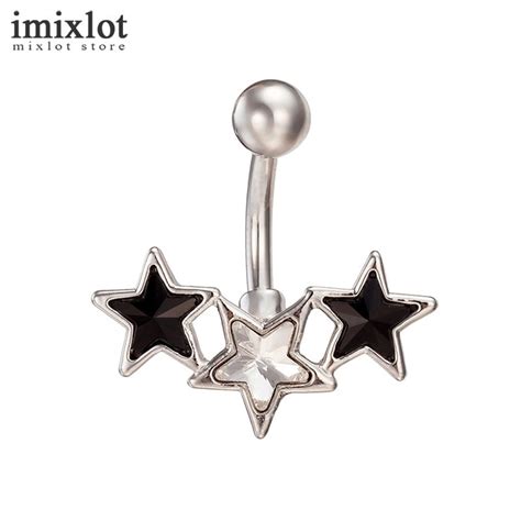 Imixlot Black White Star Belly Button Rings Sexy Body Piercing Bars Piercings Navel Piercing