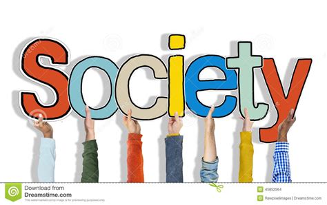 Multiethnic Group Of Hands Holding Word Society Stock Photo - Image ...