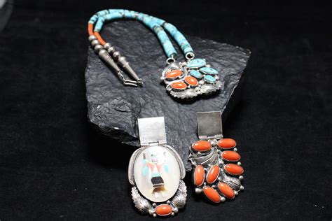 Outstanding Rare Anna Begay Beaded Turquoise And Coral Enhancer