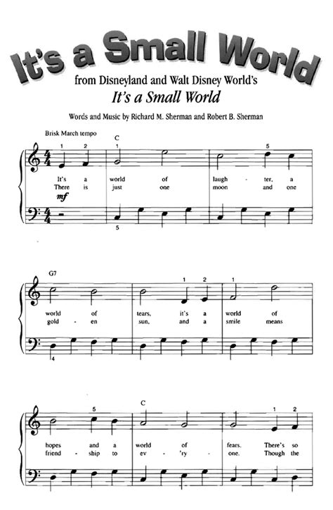 Disney Its A Small World Easy Piano Sheet Music Easy Sheet Music
