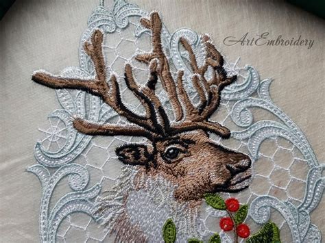 Fsl Reindeer Machine Embroidery Free Standing Lace Design In Etsy Fsl