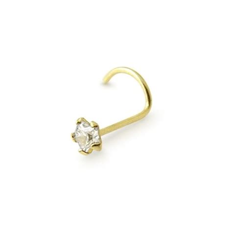 9ct Gold Nose Stud Hook With Clear Cubic Zirconia Star Gem Piercing