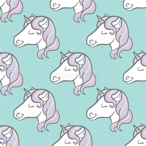 Seamless Blue Repeat Pattern With Unicorns Colorful Vector Background