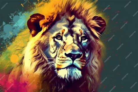 Premium Ai Image Colorful Lion Head On Colorful Background Digital