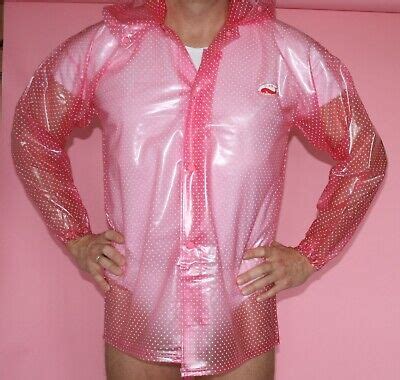 Pvc Regenjacke Regenmantel Mit Kapuze Rosa Transparent Punkte Gr L Ebay