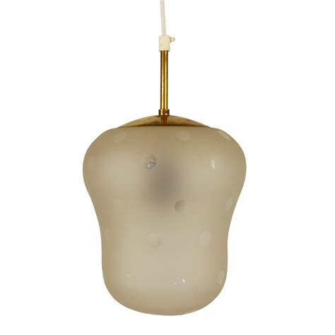 Brass And Etched Glass Pendant Light 1960s 1104