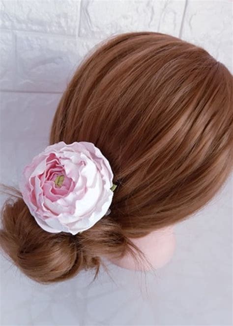 Peony Hair Clip Pink Hair Clip For Bride Flower Girl Hair Etsy