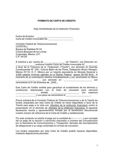 Formatocartadecredito Carta De Crédito Bancos