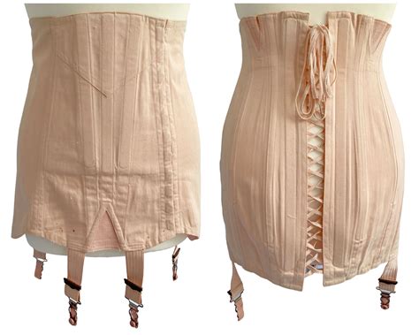 Vintage S French Pink Boned Corset Girdle With Suspenders Aprox UK Size Corsets P D