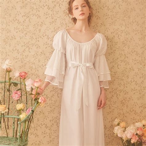 Ladies Sleepwear Cotton Princess Nightdress Classical Royal Nightgown Puff Sleeve Night Dress