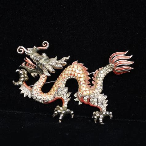 Lot Mb Marcel Boucher Red Chinese Dragon Pin Brooch 1941 Enamel