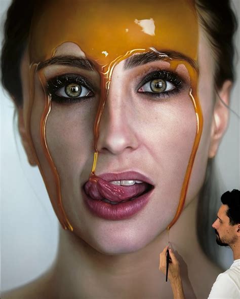 Incredible Hyper Realistic Portraits Of Girls Covered With Honey By Fabiano Millani