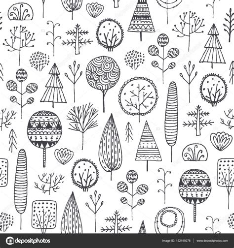 Seamless Hand Drawn Trees Pattern — Stock Vector © Marylia 152199278