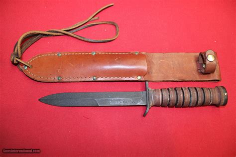 Us M3 Camillus Ww2 Fighting Knife With M8 Leather Camillus Scabbard