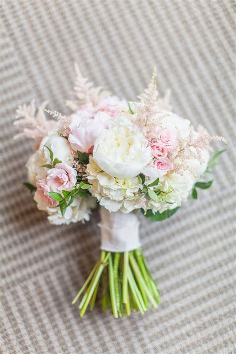 blush and ivory bridal bouquet white peonies light pink roses blush astilbe white hydran