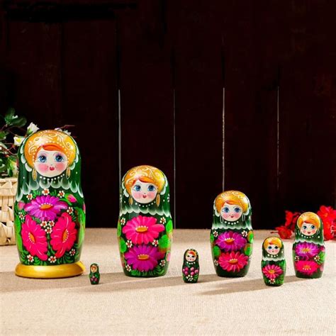 8 7 22cm russian matryoshka nesting doll chrysanthemum dark green dress 7 dolls
