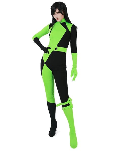 super villain kim possible shego costume female halloween jumpsuits lycra spandex zentai suit