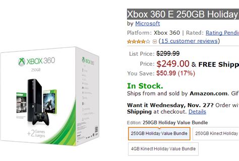 Xbox 360 E 250gb Holiday Value Bundle 24900 Was 299 Plus Free