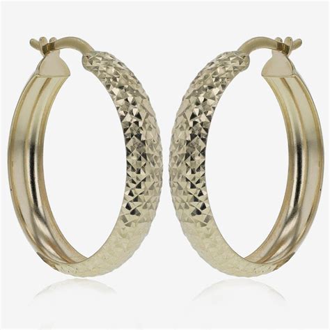 9ct Gold Sparkle Cut Creole Earrings