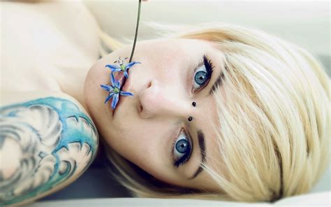 Blonde Piercings Tattoos Beauty Photo Hd Wallpaper Preview