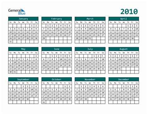 Free 2010 Calendars In Pdf Word Excel