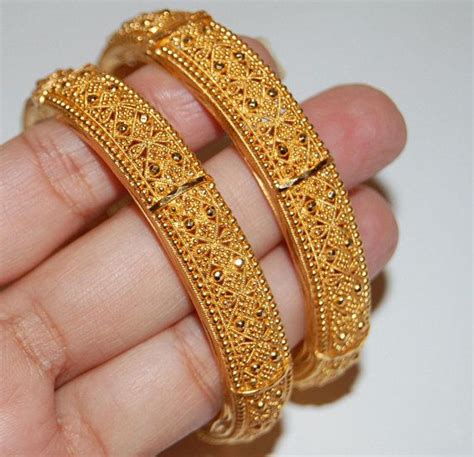 Pair 22k Solid Yellow Gold Kara Cuff Bracelets Screw Bangles Etsy