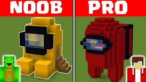 Minecraft Noob Vs Pro Among Us House Security Base By Mikey Maizen And