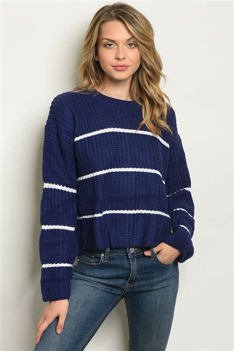 Navy With Stripes Sweater With Images Sweaters Stripe Sweater