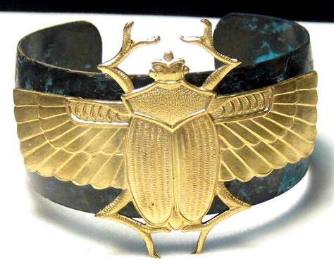 Egyptian Scarab Verdigris Brass Cuff Bracelet By Shadowsandspirits
