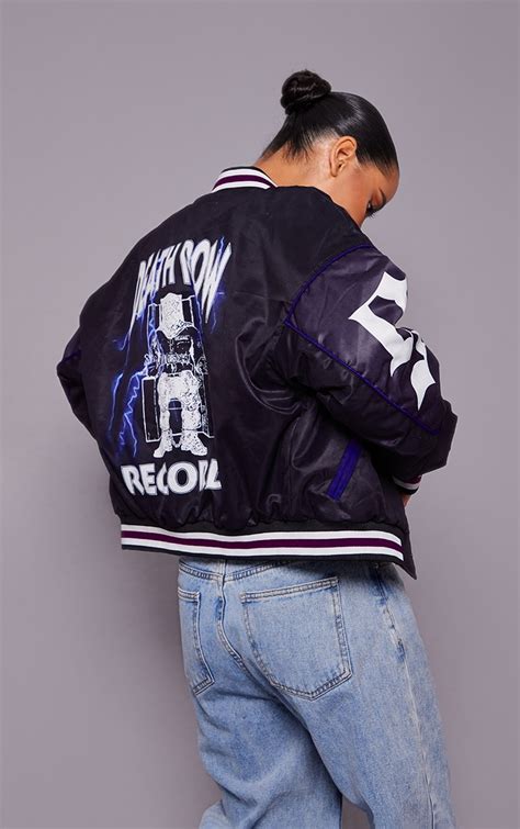 Black Deathrow Records Graphic Bomber Jacket Prettylittlething Il