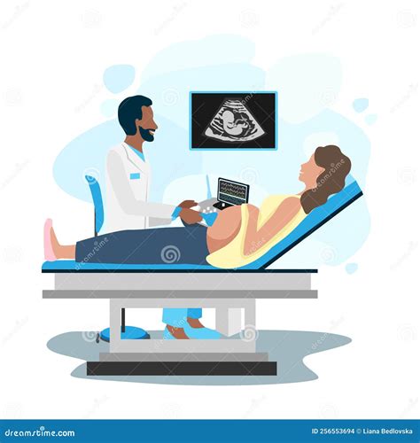 Happy Pregnant Woman At The Doctor`s Appointment Stock Vector