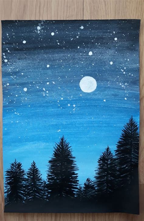 Night Sky Above The Forest Night Sky Painting Sky Landscape Painting