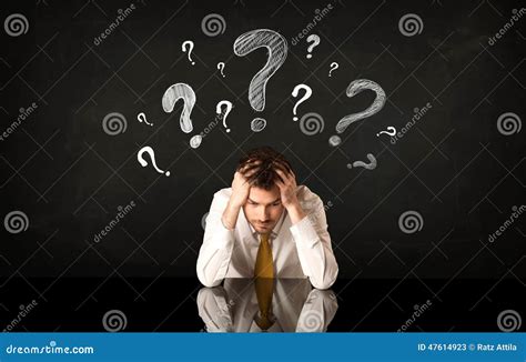 Sitting Businessman Under Question Marks Stock Image Image Of