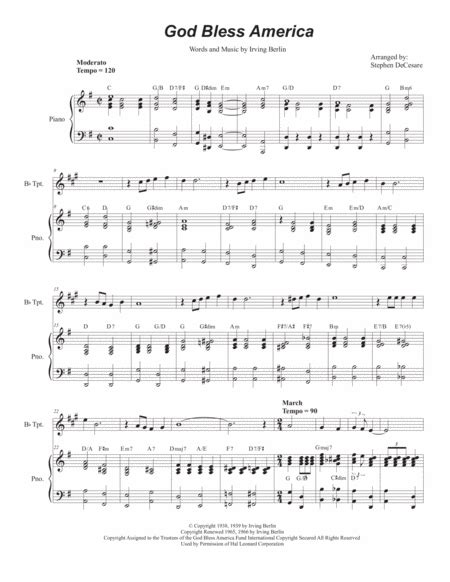 God Bless America Sheet Music Celine Dion Trumpet And Piano