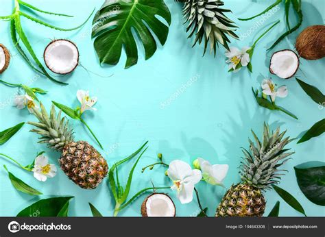Summer Tropical Theme Background Flat Lay Composition With A Sp Stock
