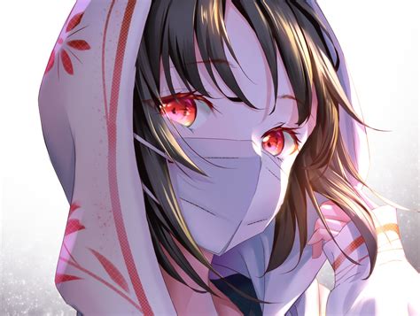 Anime Red Mask Girl Большой Фотo архив