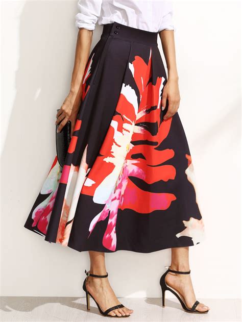 Shop Floral Print Pleated A Line Midi Skirt Online Shein Offers Floral Print Pleated A Line