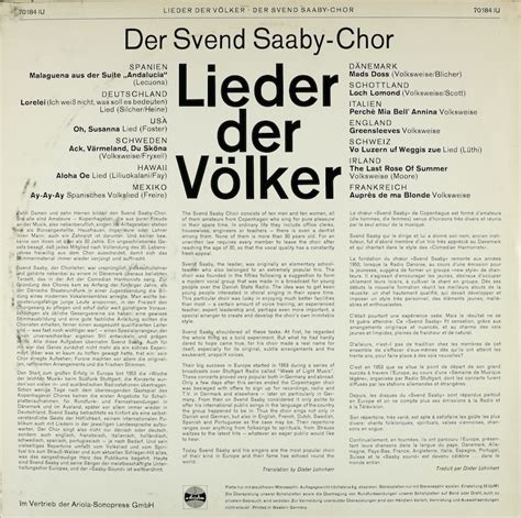 Der Svend Saaby Chor Lieder Der Völker Bertelsmann Vinyl Collection