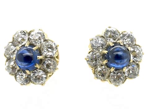 Cabochon Sapphire Diamond Cluster Earrings 142G The Antique