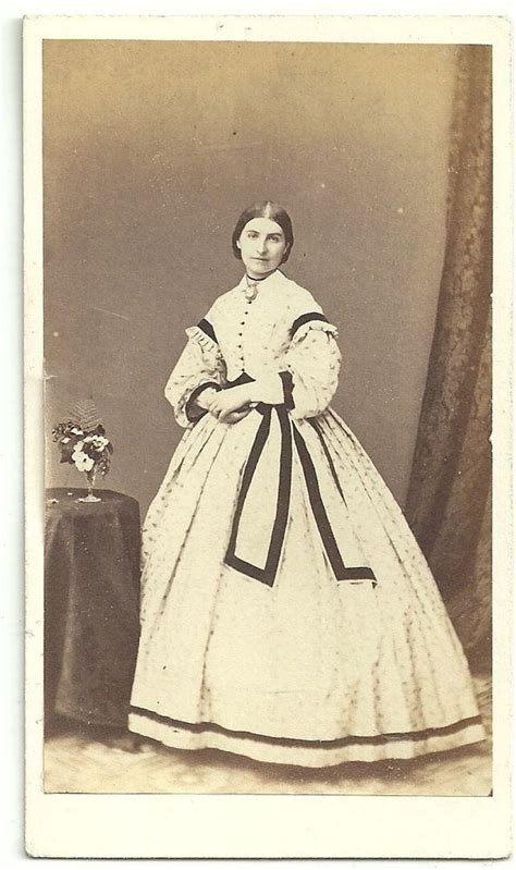 Victorian Cdv Photo Young Woman Pale Dress With Stripes Manchester