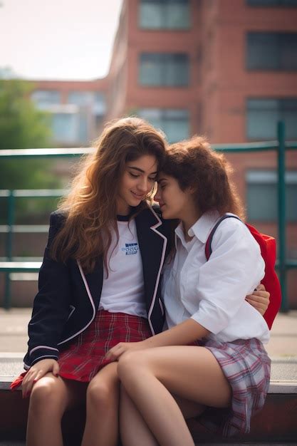 Premium AI Image Pareja De Chichas Lesbianas Jovenes Lesbianas Con Uniforme De Colegio En