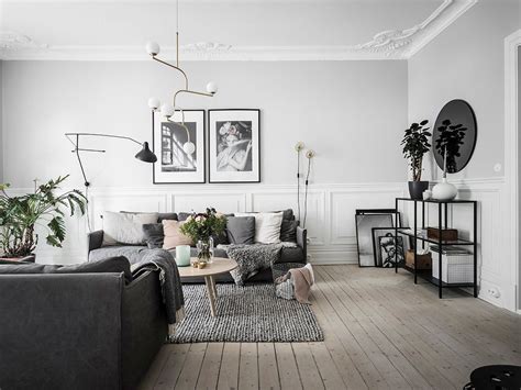 Casual Cosy Swedish Apartment In Grey And White Black Living Room